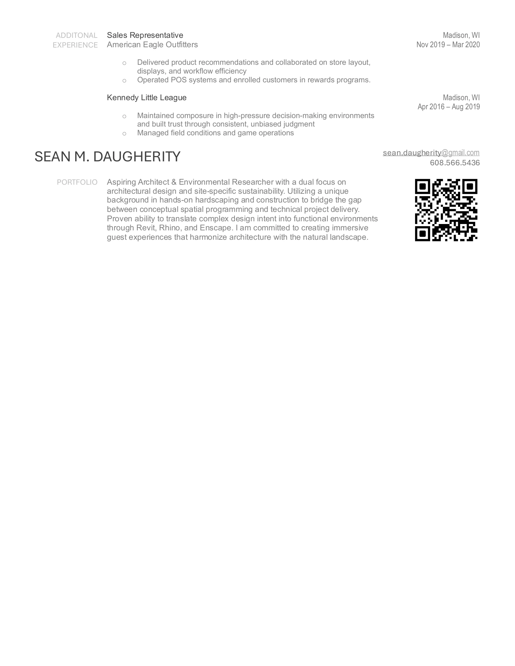 Resume of Sean M. Daugherity, page 2 — additional experience.